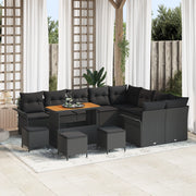 Set di divani da giardino  13 pezzi con cuscini rattan nero acacia