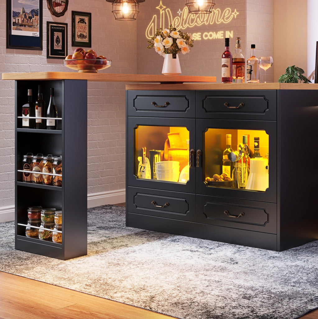 Tavolo bar estensibile girevole con LED e 4 cassetti