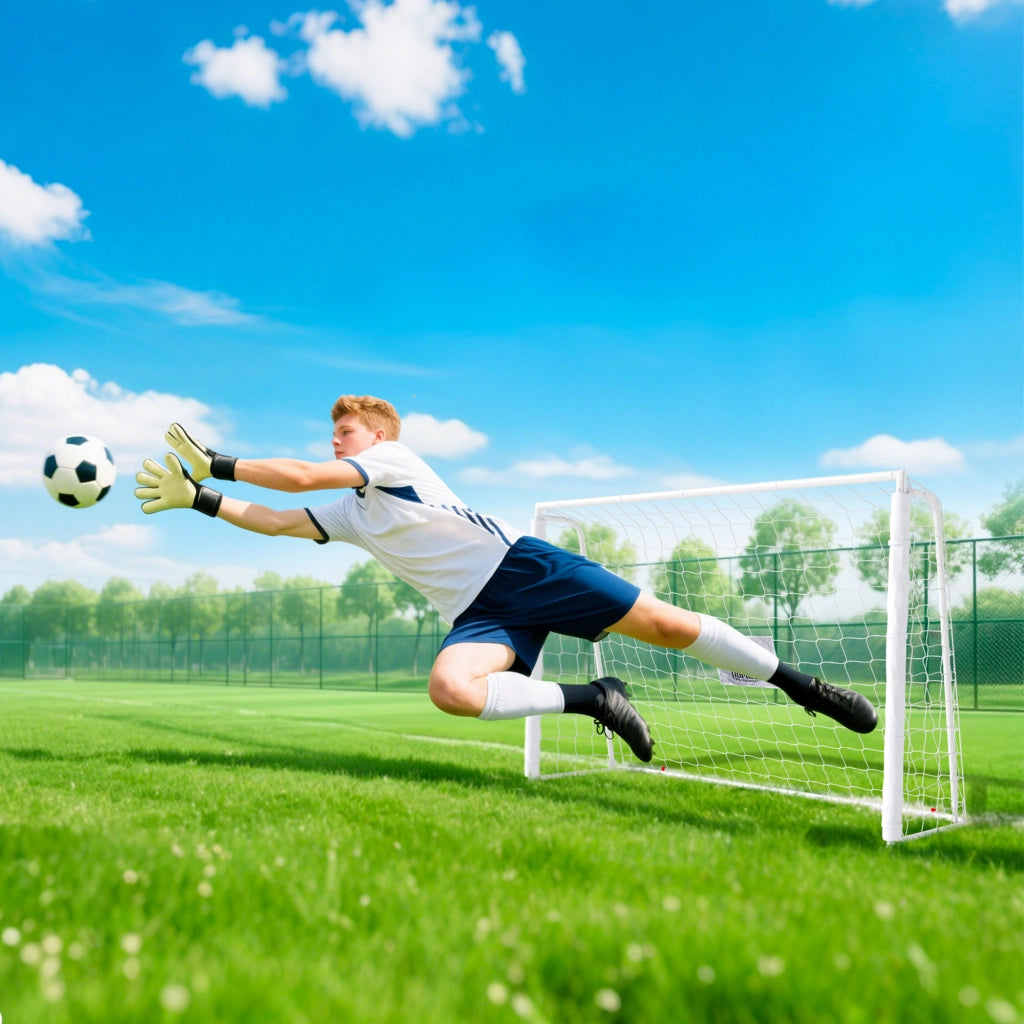 Porta da calcio - zephmum - bianco 186x62x123 cm con rete e picchetti