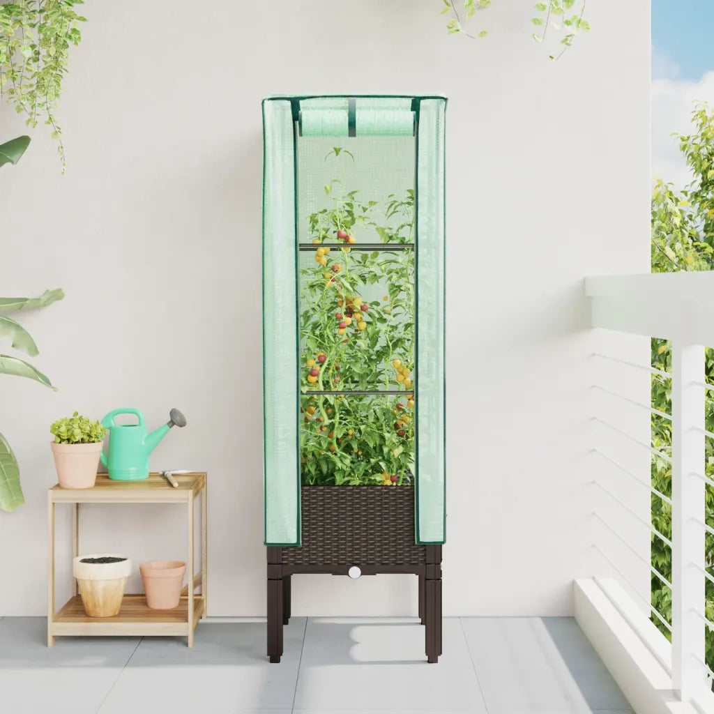 Fioriere | Cassetta per fiori | Letto Rialzato con Copertura Serra Effetto Rattan 40x40x140 cm