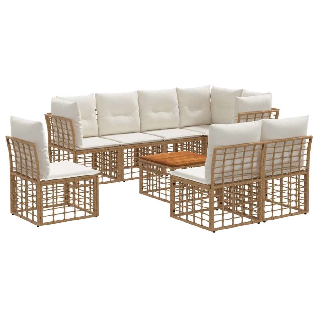 Set di divani da esterno 9 pcs Naturale e Bianco Crema