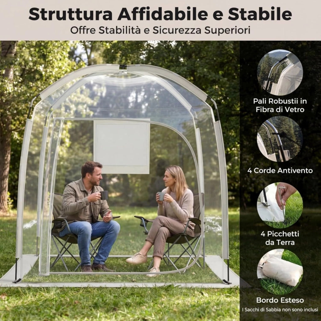 Tenda a Bolla Trasparente per 2-4 Persone, Vista Panoramica a 540°, Tenda Sportiva Pieghevole con 4 Corde Antivento, 4 Picchetti e Borsa per Eventi Sportivi, Pesca e Campeggio