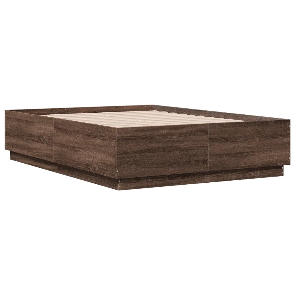 Giroletto Luci LED-Struttura Letto con LED Rovere Marrone 135x190 cm Legno Multistrato