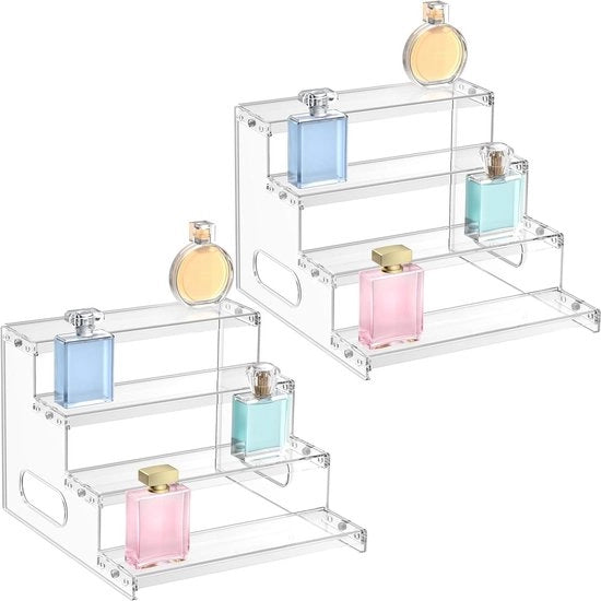 Organizzatore di display per cosmetici a 4 livelli - contenitore per cosmetici trasparente in acrilico - per pop figure, cupcake, dessert, spezie - set da 2