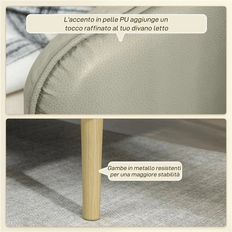 DIVANO LETTO 3 POSTI CON SCHIENALE RECLINABILE E RIVESTIMENTO EFFETTO VELLUTO, 185X84X83 CM, BEIGE