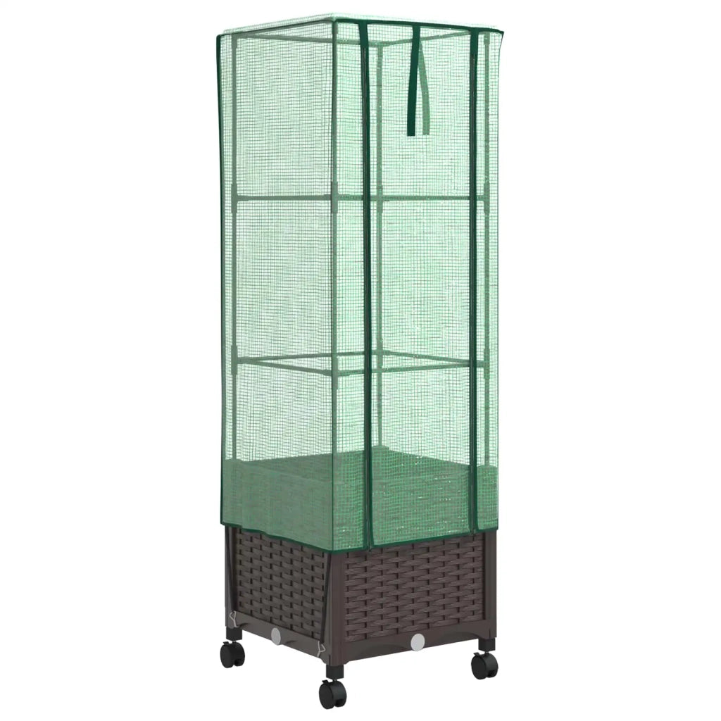 Vaso da Giardino con Copertura per Serra e Ruote Marrone PP 3422929