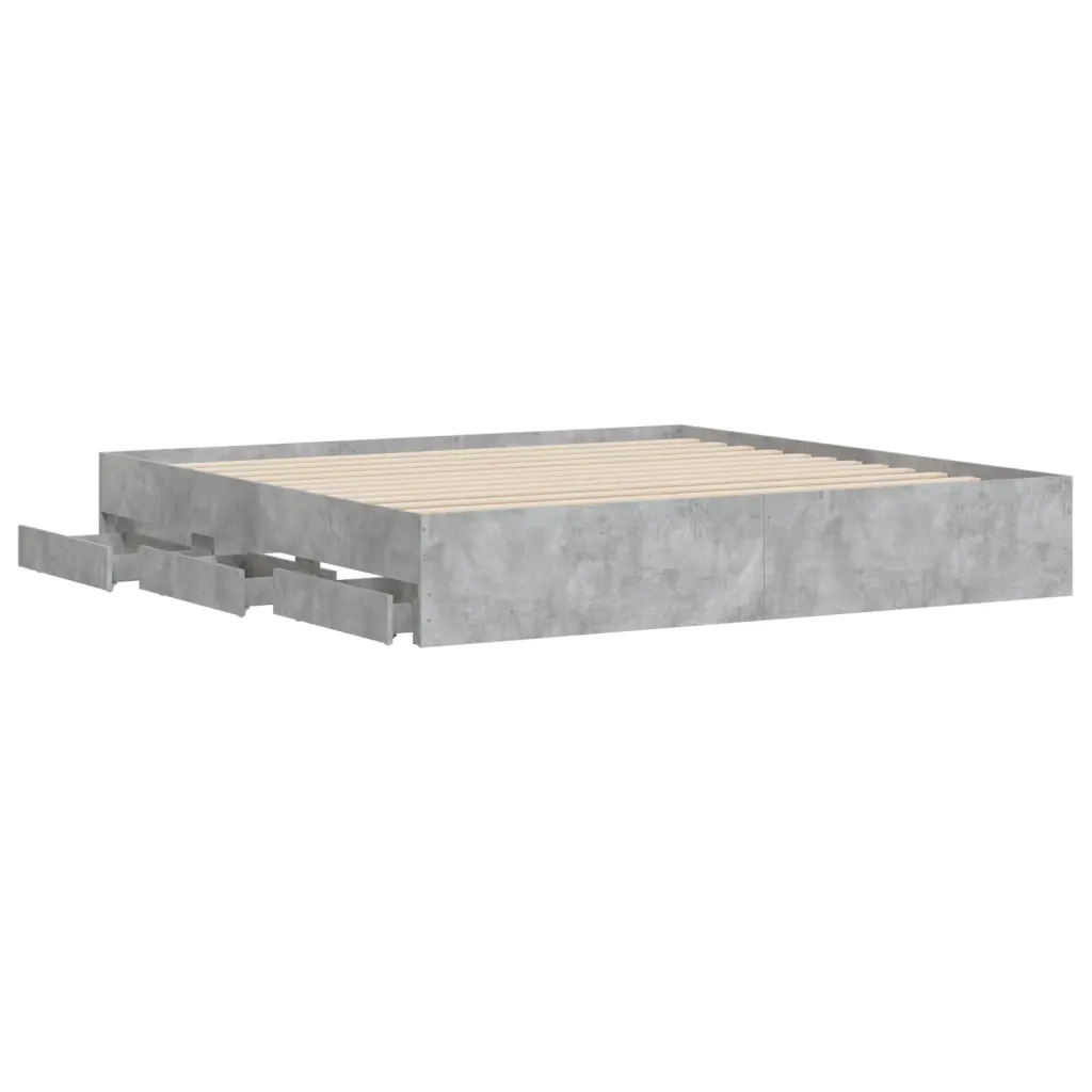 Letto matrimoniale | Letto per adulti | Giroletto Cassetti Grigio Cemento 200x200 cm Legno Multistrato