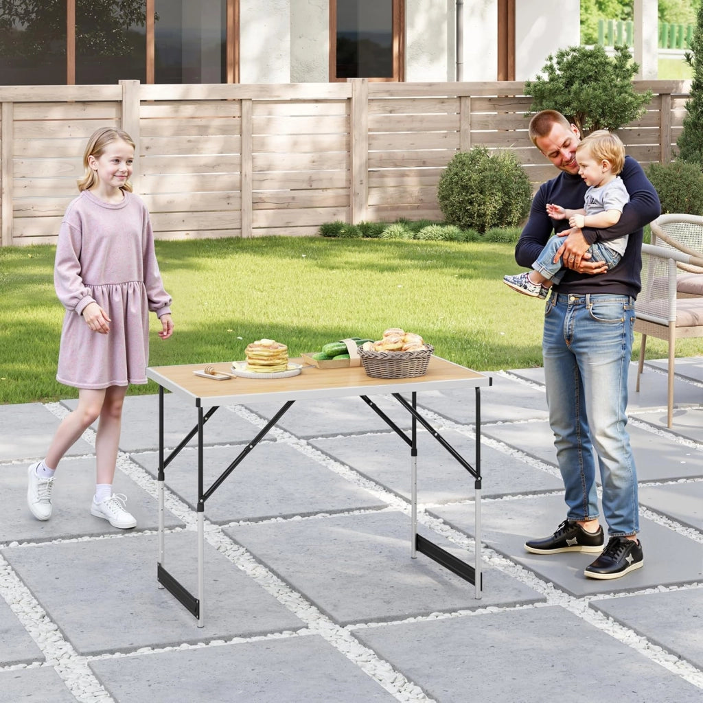 Tavolo da Campeggio Picnic Giardino Pieghevole Portatile Altezza Regolabile in MDF Quercia 100x60x73/94cm