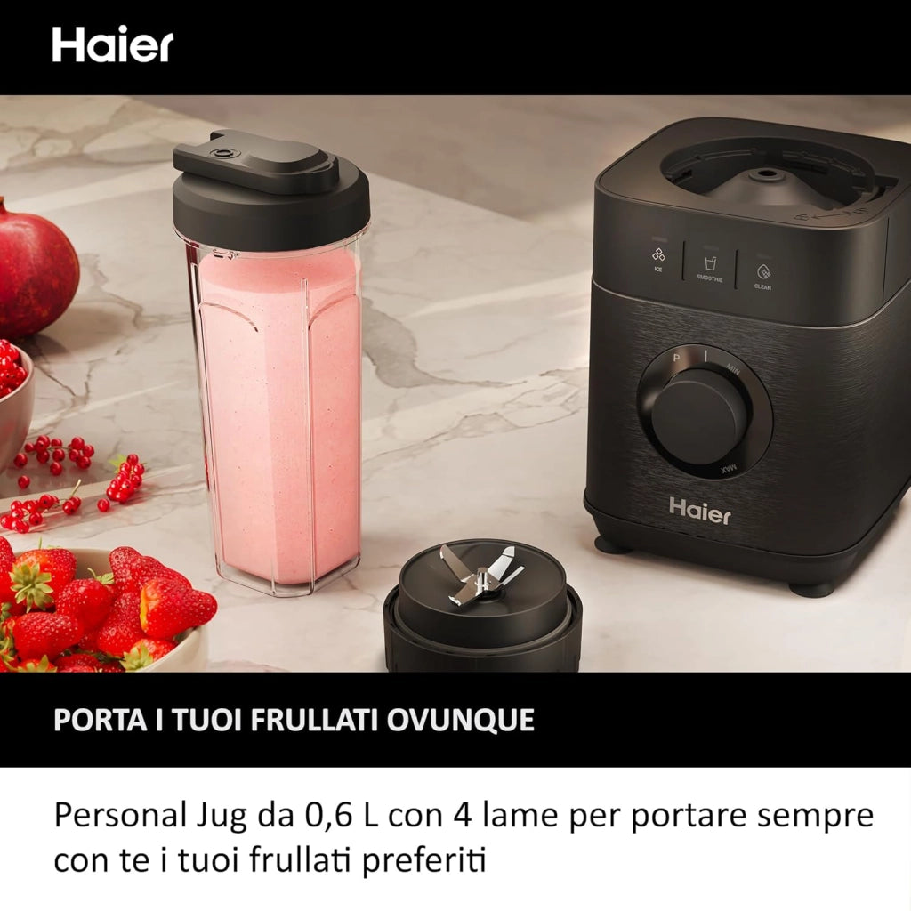 Frullatore I-Master Serie 5, Funzione Ice Crush, Smoothie, 5 velocità variabili, pulizia automatica, caraffa in vetro da 1,7 L, Personal Jug 0,6 1200 W [Nero]