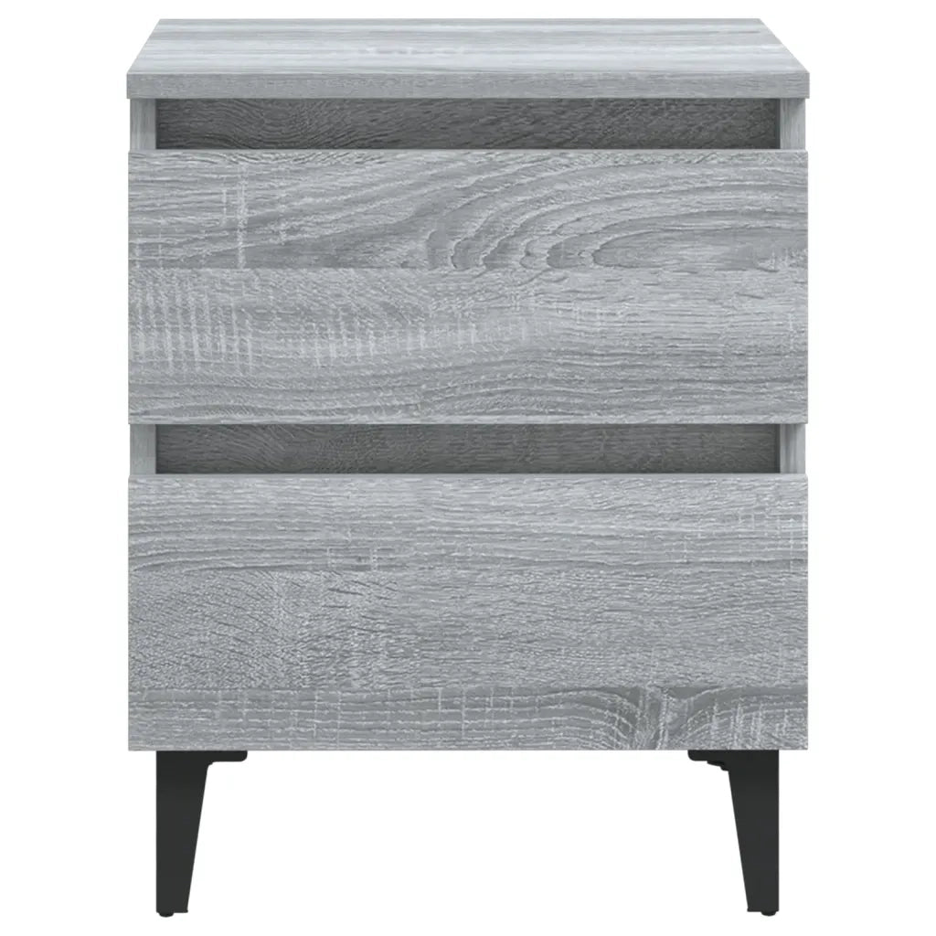 Comodino con Gambe in Metallo-Tavolino da notte Grigio Sonoma 40x35x50 cm