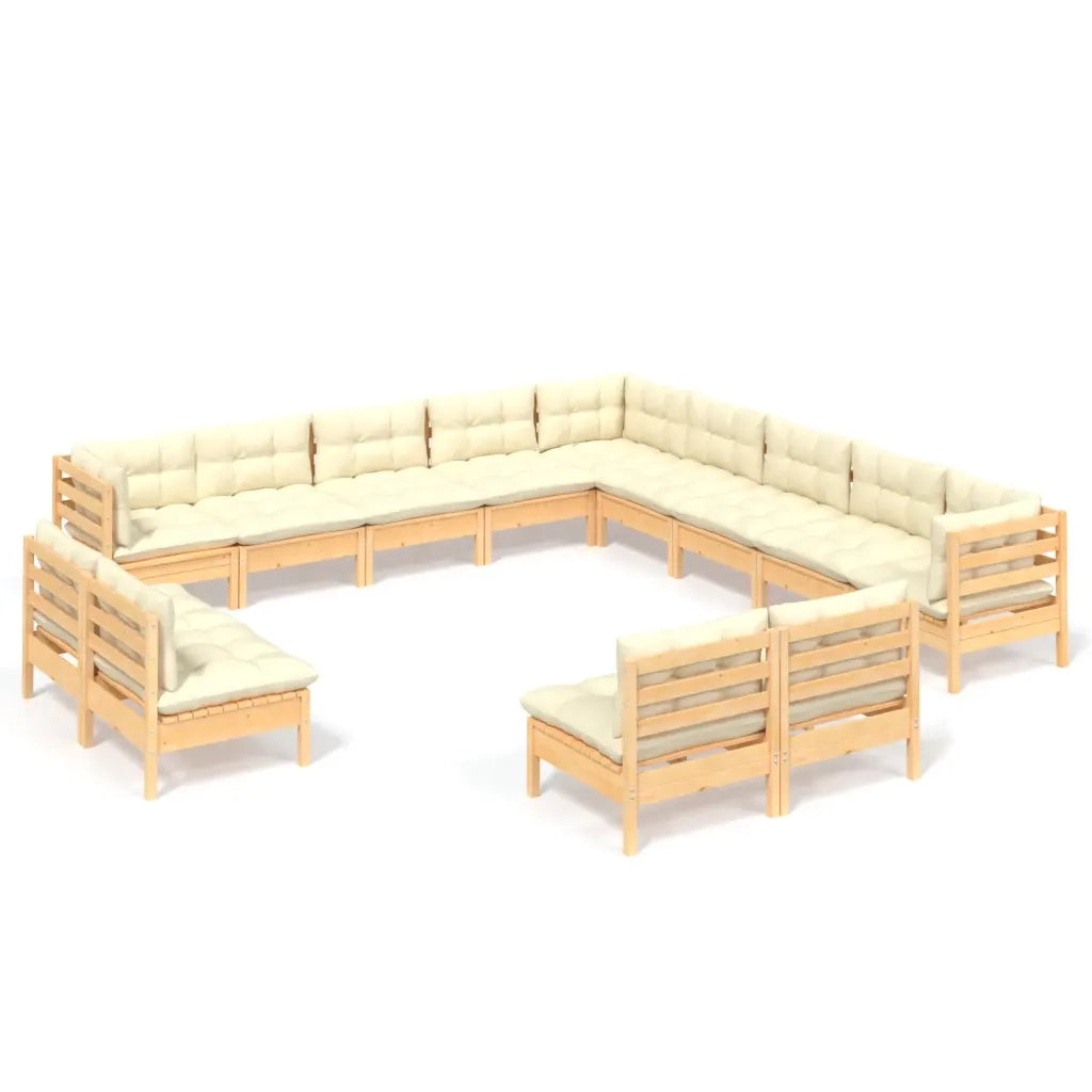 Set Divani da Giardino 13 pz con Cuscini Crema Massello di Pino cod mxl 41433