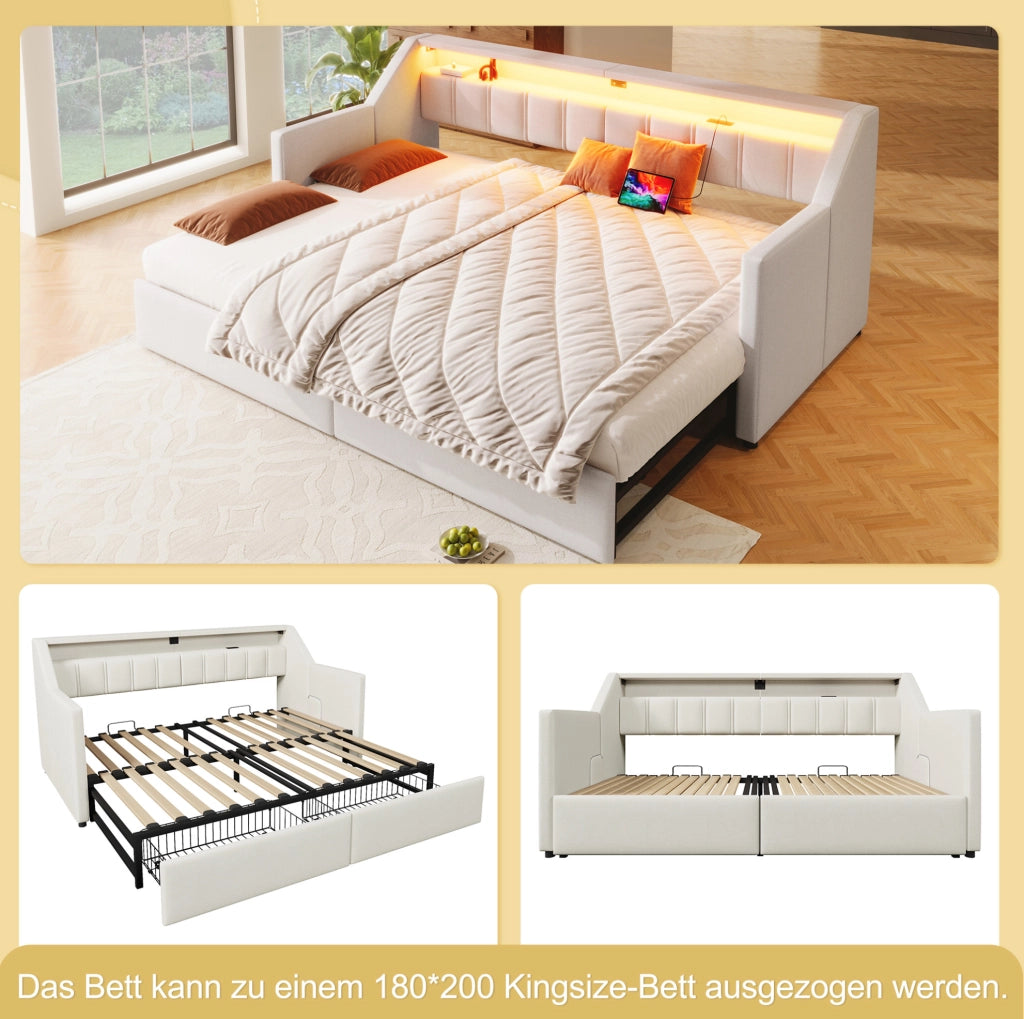 Letto singolo estraibile 90x200 cm con LED, USB e Type-C