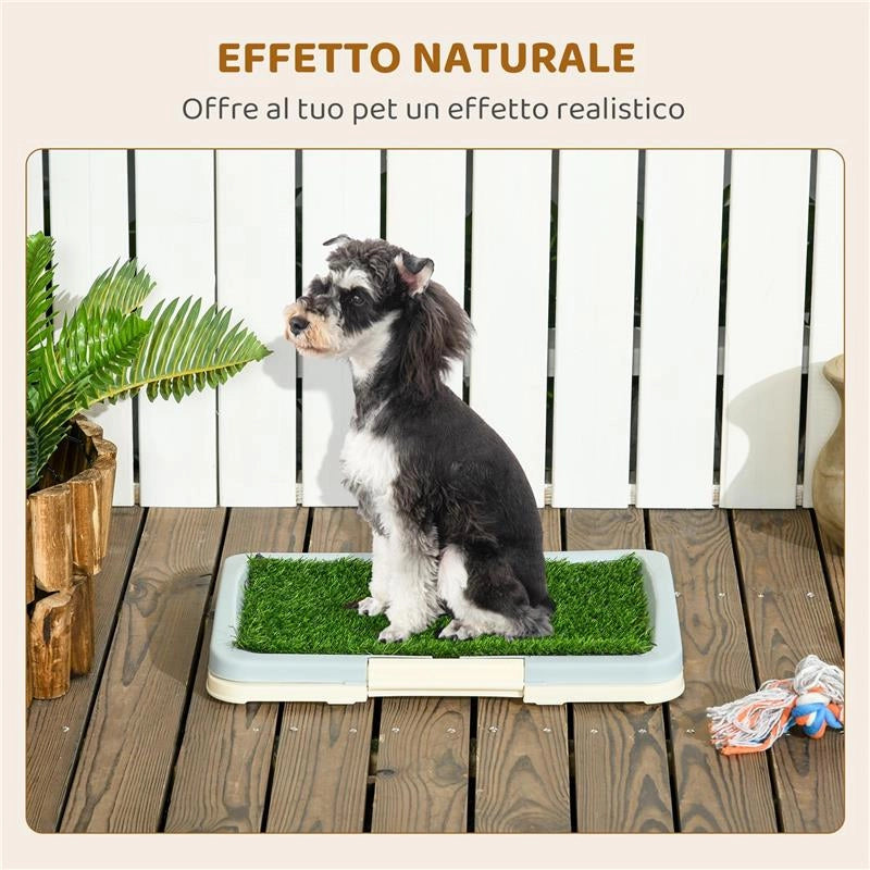 LETTIERA PER CANI 3 STRATI CON PRATO SINTETICO, GRIGLIA E VASSOIO INFERIORE, 46.5X34X5.5 CM