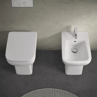 Wc e bidet filomuro salvaspazio Rimless e sedile originale soft close Ginevra