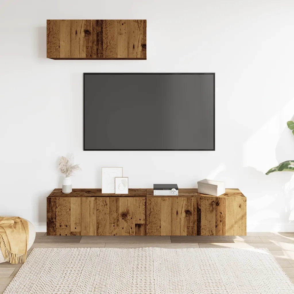 Set Mobile TV 3 pz | Armadietto TV | Mobile Porta TV Montato a Parete Legno Antico in Truciolato