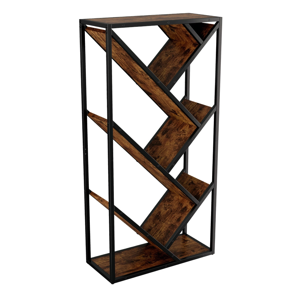 Libreria a forma di albero 80 × 35 × 160 cm, scaffale a 8 ripiani, nero e marrone vintage, con struttura in metallo e pannello MDF