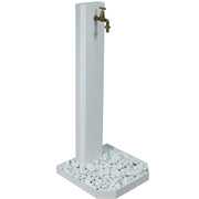 Fontana da Giardino con Rubinetto in Ottone e Base con Ciottoli 40x40x100 cm in Acciaio Bianco