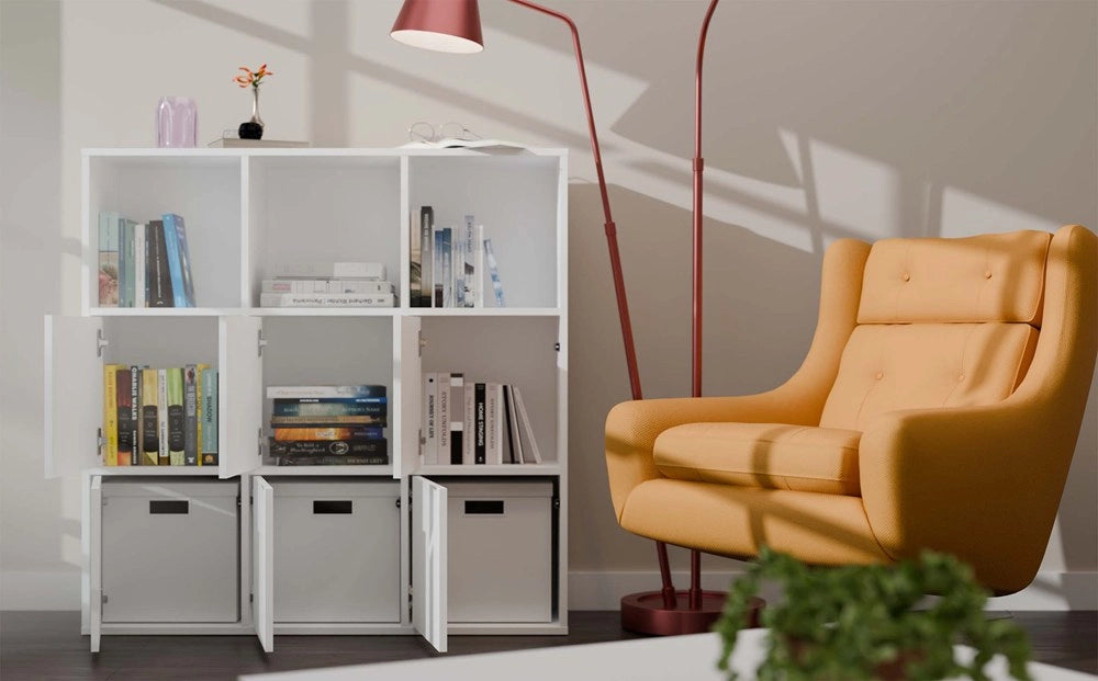 Scaffale MALAX 3x3 H bianco con 3 ante ripiani komorowe 110x110 cm tip-on libreria moderna
