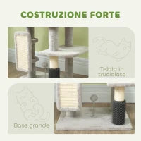 Albero per Gatti Multilivello Alto 104 cm con Casetta, Lettino, Pali Tiragraffi, Spazzola e Pallina, Grigio