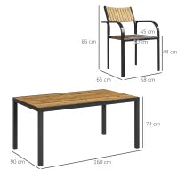 Set Tavolo da Giardino Allungabile con 6 Sedie da Esterno Impilabili, Acciaio e Textilene, Marrone