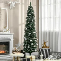 Albero di Natale Slim con 570 Rami, Albero di Natale Innevato Artificiale Alto e Stretto con Base Rimovibile e Pieghevole, Φ53x190cm, Verde