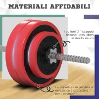 Set Bilanciere e Dischi da 30 kg totali con 6 Pesi e 2 Dadi, in Metallo, PU e Sabbia, 170x26x26 cm, Rosso