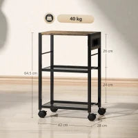 Supporto per stampante Supporto per stampante con ruote, prese, porte USB e USB-C fino a 40 kg Marrone Rustico