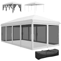 Gazebo Pieghevole 6x3 m in Acciaio con 6 Tende Zanzariera, color Crema