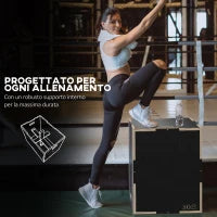 Box Jump Pliometrico a 3 Altezze in Legno Antiscivolo, 76-61-51cm, Nero