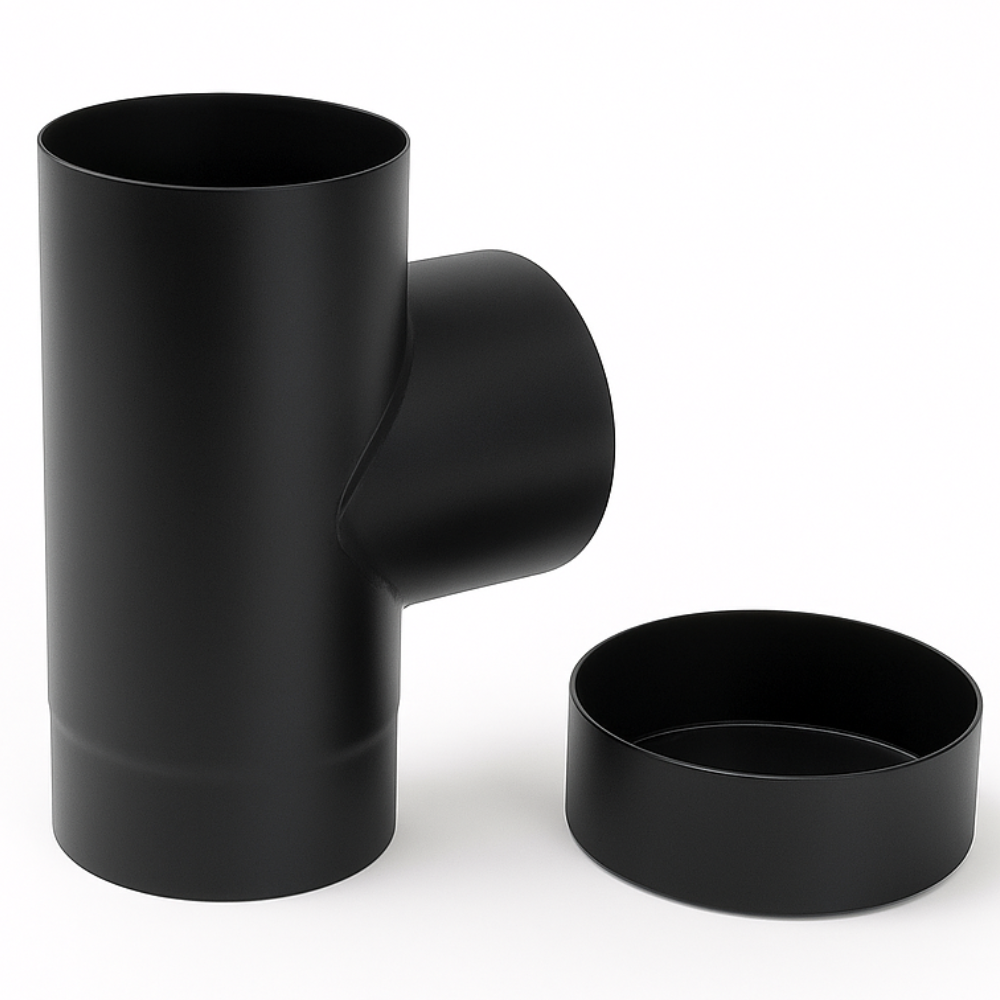 Raccordo a t arredo tappo ispezione raccolta 90° canale fumo stufa a pellet *** misura Ø 150 mm, confezione 1