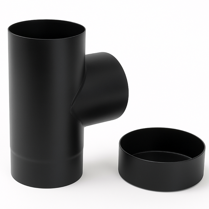 Raccordo a t arredo tappo ispezione raccolta 90° canale fumo stufa a pellet *** misura Ø 150 mm, confezione 1