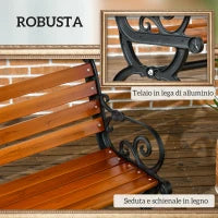 Panchina da Giardino 2 Posti in Alluminio e Legno a Doghe con Braccioli, 120x64x79cm, Teak