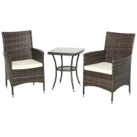 Set Mobili da Giardino Rattan Set Arredamento Giardino 3pz Tavolo con 2 Sedie con Cuscini Marrone