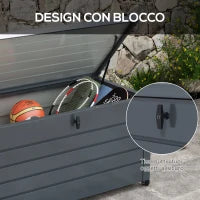 Baule da Esterno da 311L con Serratura e 2 Maniglie, in Acciaio Zincato, 120x62x66 cm, Grigio Scuro