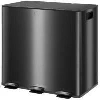 Bidone da Cucina 45L con 3 Scomparti da 15L, Coperchio, Secchi Interni Rimovibili, 3 x 15L, Nero