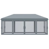Gazebo da Giardino Pieghevole 6x3 m con 6 Zanzariere e Pulsante, in Acciaio e Poliestere, Grigio
