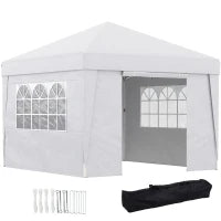 Gazebo Pieghevole 3x3 m con Altezza Regolabile, con Design Pop Up e Finestre, Bianco