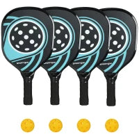 Set di 4 racchette da pickleball in legno di pioppo, con 4 palline e una borsa, Blu e nero