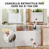 Cancellino per Cani Piccoli Estensibile 0-144 cm e Retrattile con Blocco Automatico, Bianco