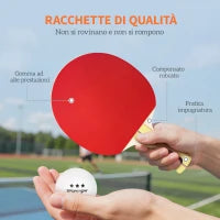 Set 4 Racchette da Ping Pong e 8 Palline con Custodia per Trasporto, Rosso e Nero