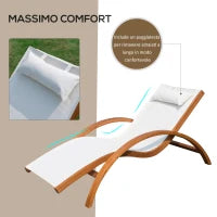 Sdraio da Giardino Ergonomica con Poggiatesta Imbottito Legno Tessuto 161 x 72 x 68 cm Crema