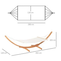 Amaca con Supporto in Legno e Cotone, Amaca da Giardino per altri Spazi Esterni, 392x120x102cm, Bianca