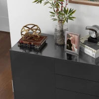 Credenza Moderna con 2 Armadietti e 2 Cassetti con Apertura a Pressione, 79x36x74cm, Nero Lucido