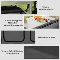 Tavolino da Campeggio Picnic con Base per Cibi e Bevande Altezza Regolabile Pieghevole Alluminio, Legno 120x47x55/62/68cm