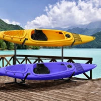 Supporto per 2 Kayak, Surf, Stand-Up Paddle, Telaio in Metallo Regolabile in Larghezza da 144-180 cm, Nero