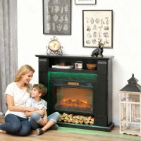 Camino Elettrico 1800W Regolabile con Fiamma 3D, Ripiano, Timer e Telecomando, 105x27x97 cm, Nero