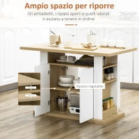 Isola per Cucina 4-6 Persone con Armadietti e Ripiani Aperti, in Truciolato, 110x70x75.5 cm, Bianco e color Legno