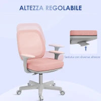 Sedia da Ufficio Ergonomica ad Altezza Regolabile con 5 Rotelle, 55x48x82.5-94.5 cm, Rosa