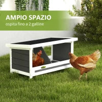 Nido per Galline a 2 Aree con Base Rialzata e Tetto, in Legno e Bitume, 66x37x34 cm, Grigio Bianco e Nero