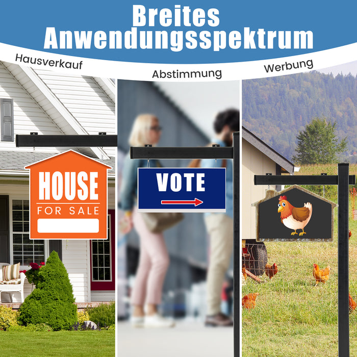 Palo per Cartelli Immobiliari da 183 cm, Palo per Cartelli di Vendita UPVC per Cartelli di Vendita Garage, in Affitto, Vendita Immobiliare, Braccio da 91 cm (Nero)